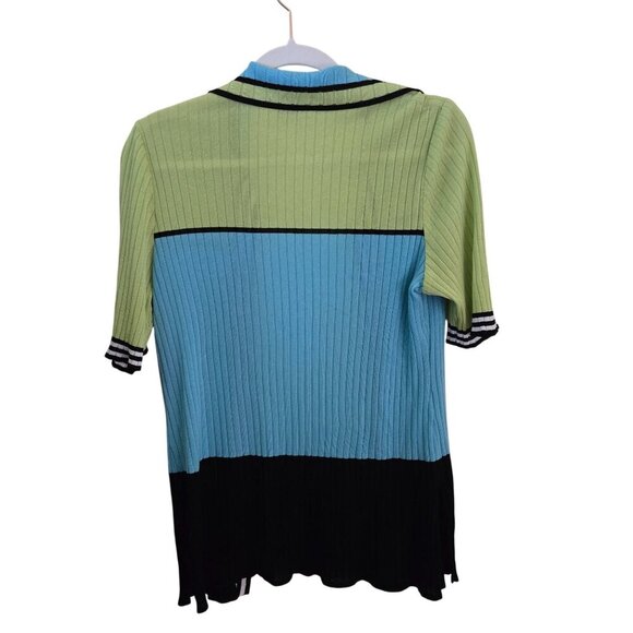Misook Colorblock Striped Ribbed Open Front Cardigan Sweater Size L - Picture 2 of 5
